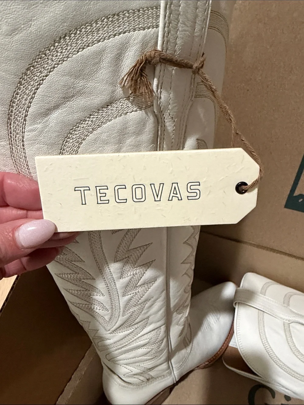 Tecovas White Embroidered Knee-High Leather Cowboy Boots - Picture 11 of 11